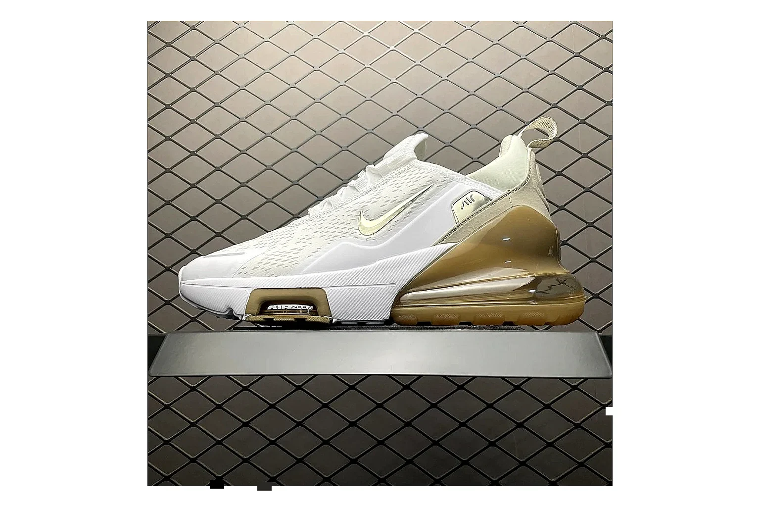 Nike Air Max DN White Gold Sneaker comparison signal photo with white gold air max dn sneaker with mixed upper and low top shape