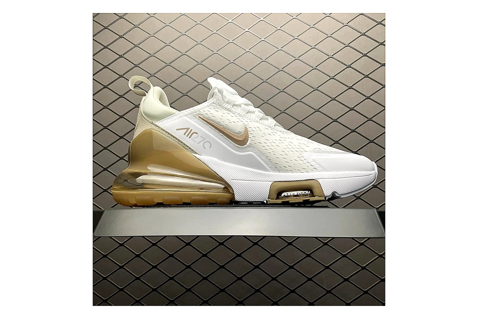 Nike Air Max DN White Gold Sneaker comparison signal photo with white gold air max dn sneaker with mixed upper and low top shape