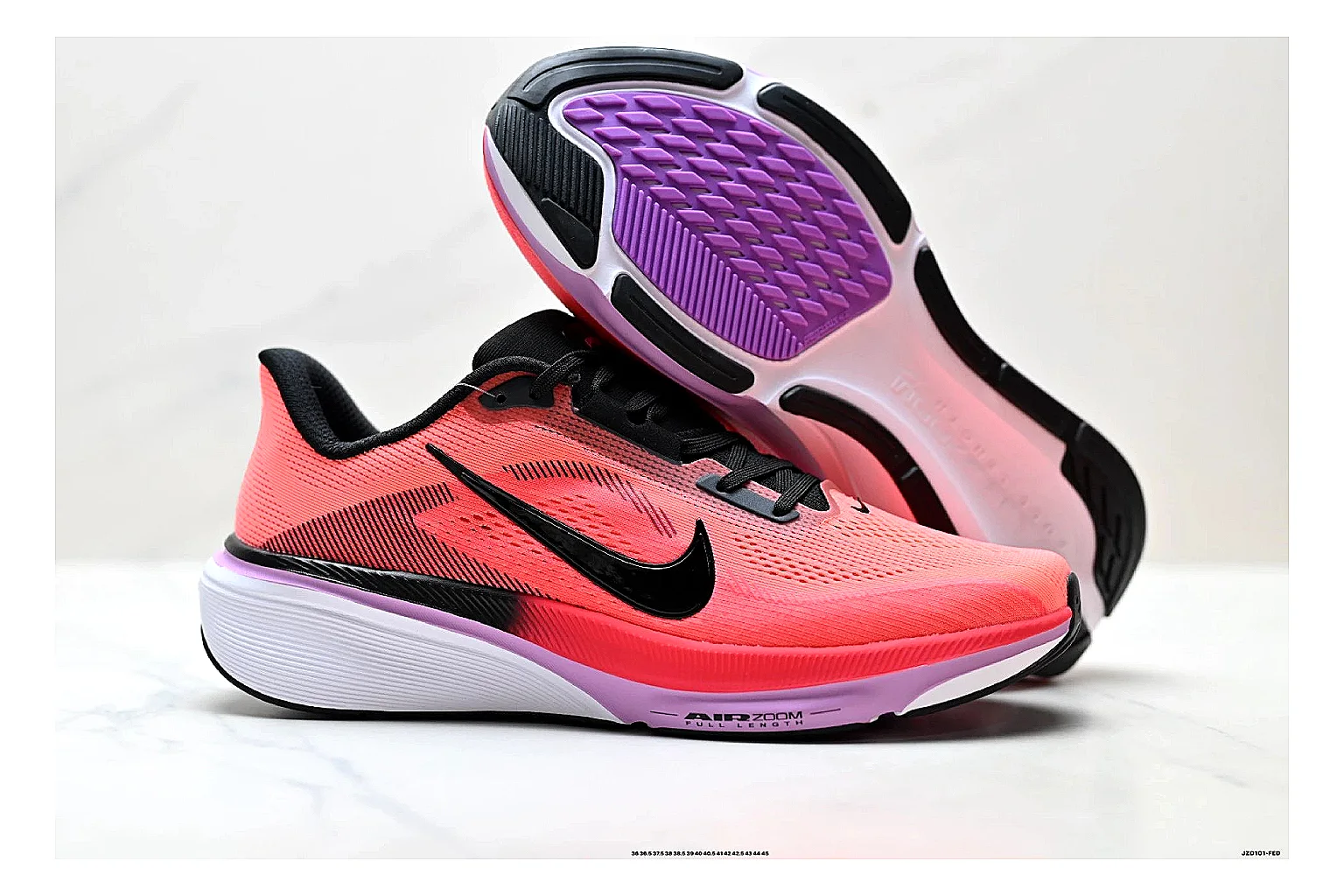 Nike Air Zoom Pegasus Pink Black Sneakers comparison signal photo with pink black running sneakers with mesh texture, side-profile shape, upper panel lines, and outsole detail thumbnail 5
