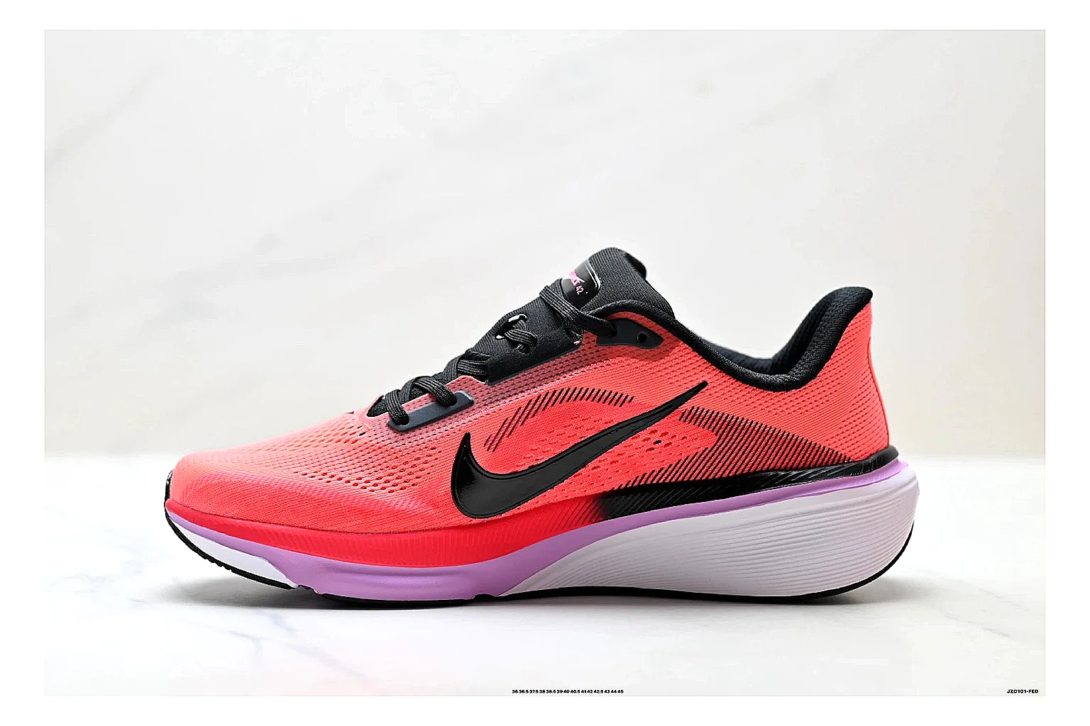Nike Air Zoom Pegasus Pink Black Sneakers comparison signal photo with pink black running sneakers with mesh texture, side-profile shape, upper panel lines, and outsole detail thumbnail 6