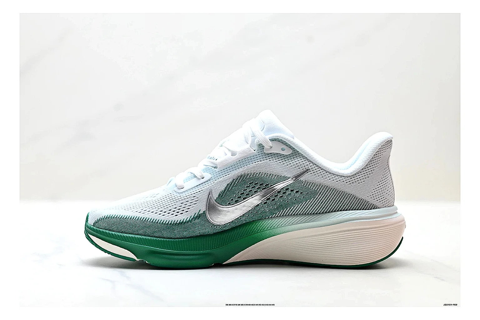 Nike Air Zoom Pegasus White Green Sneakers comparison signal photo with white green running sneakers with mesh texture, side-profile shape, upper panel lines, and outsole detail thumbnail 6