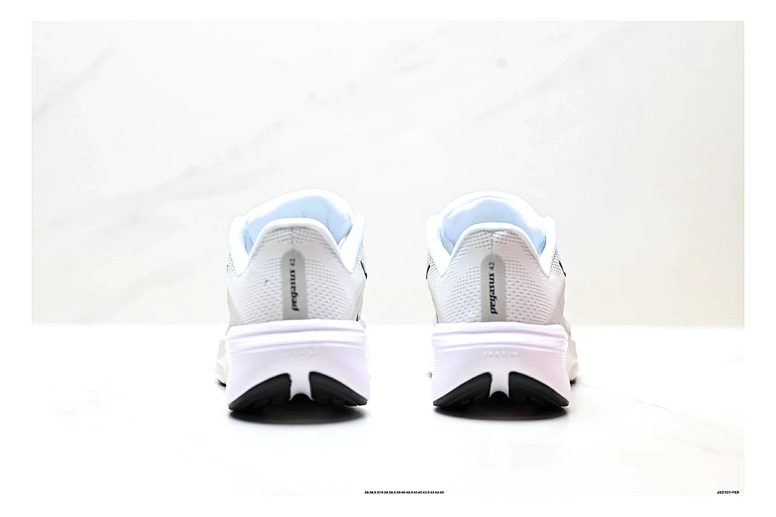 Nike Air Zoom Pegasus White Pink Sneakers comparison signal photo with white pink running sneakers with mesh texture, side-profile shape, upper panel lines, and outsole detail thumbnail 3