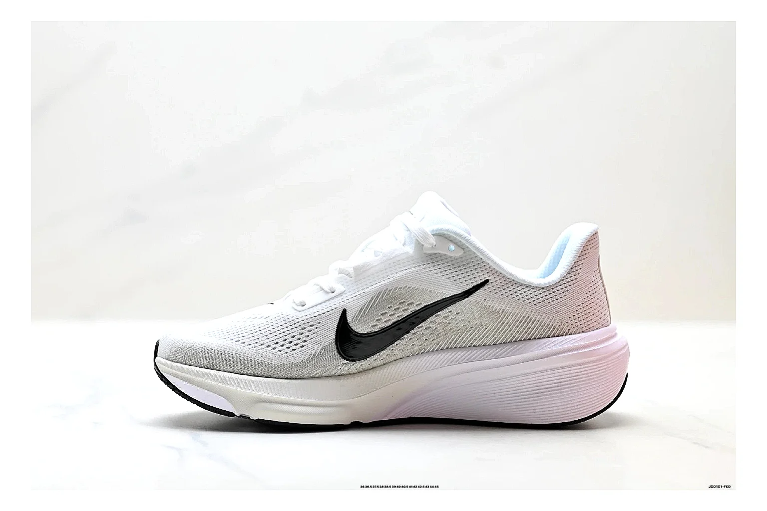 Nike Air Zoom Pegasus White Pink Sneakers comparison signal photo with white pink running sneakers with mesh texture, side-profile shape, upper panel lines, and outsole detail thumbnail 6