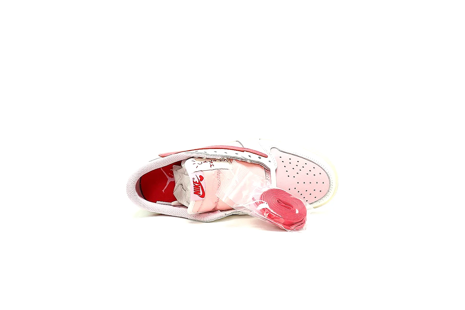 Nike AJ1 Low pink reverse Swoosh price scout with outsole and side views thumbnail 3
