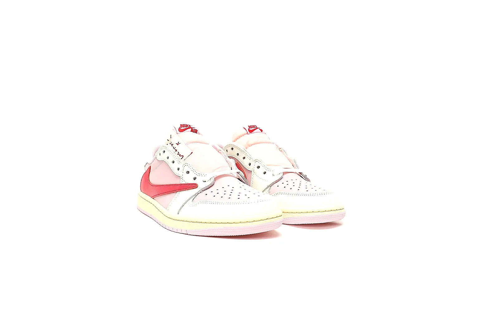 Nike AJ1 Low pink reverse Swoosh price scout with outsole and side views thumbnail 5