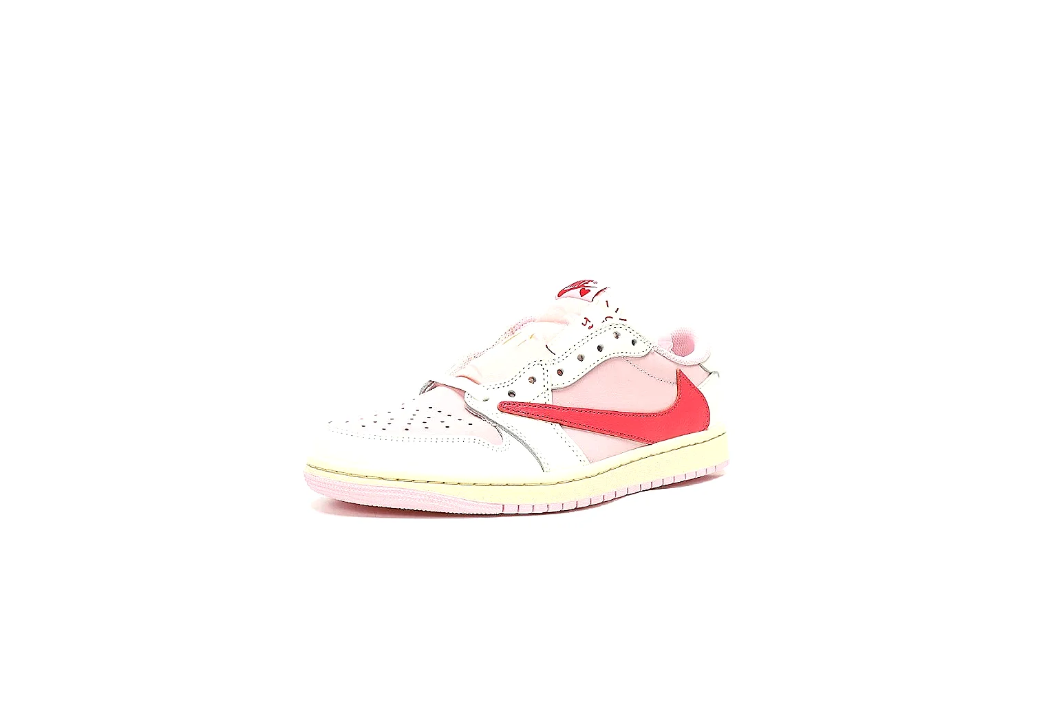 Nike AJ1 Low pink reverse Swoosh price scout with outsole and side views thumbnail 6