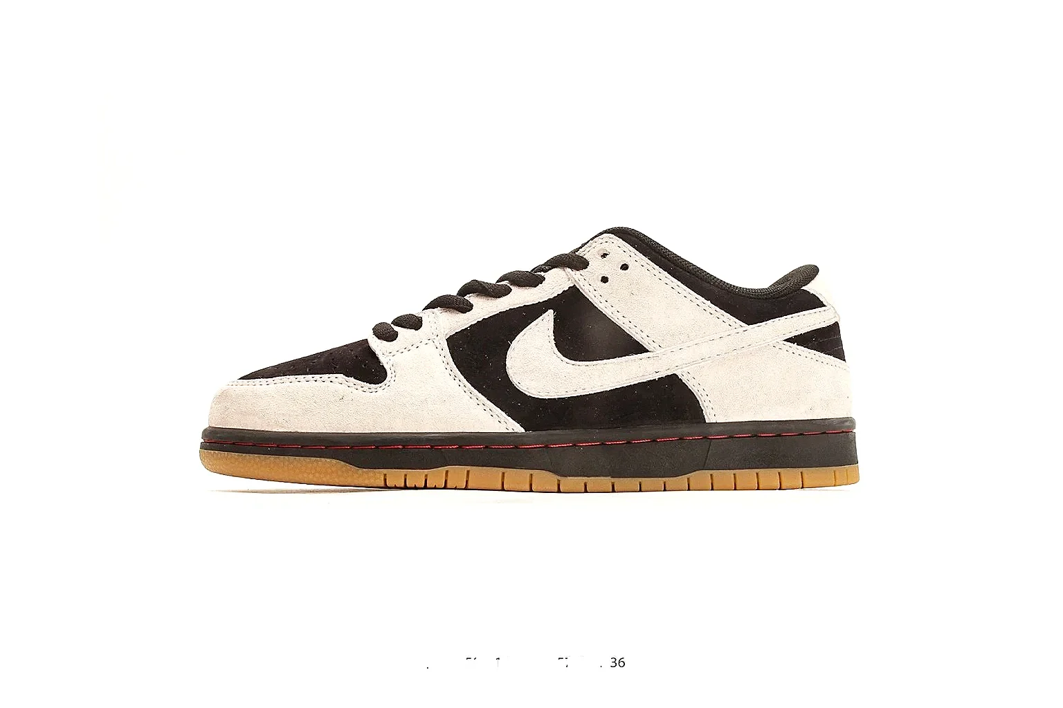 Nike Dunk Low Beige Black comparison photo showing beige and black leather panels, low Dunk shape, padded collar, and basketball-retro sole