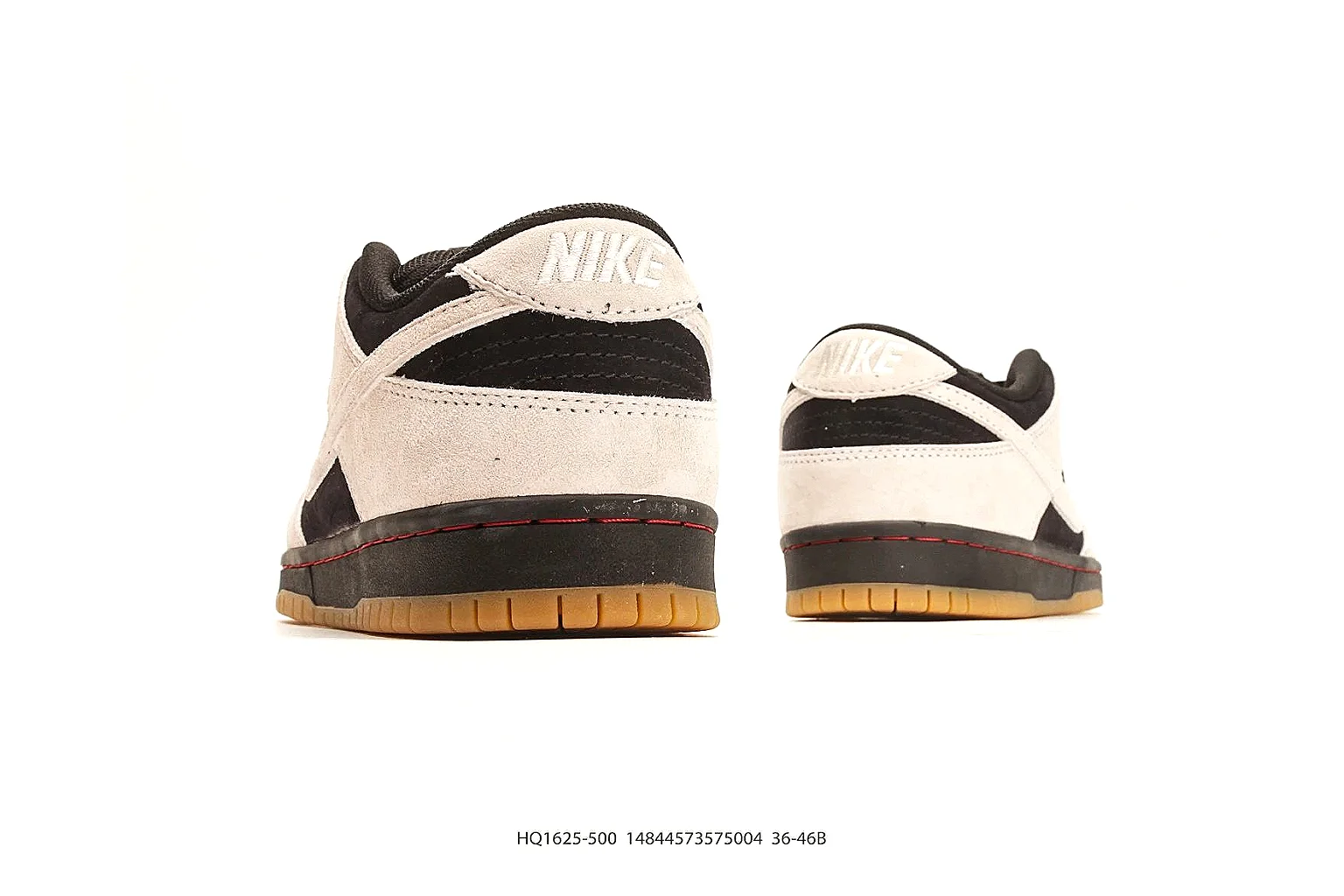 Nike Dunk Low Beige Black comparison photo showing beige and black leather panels, low Dunk shape, padded collar, and basketball-retro sole thumbnail 3