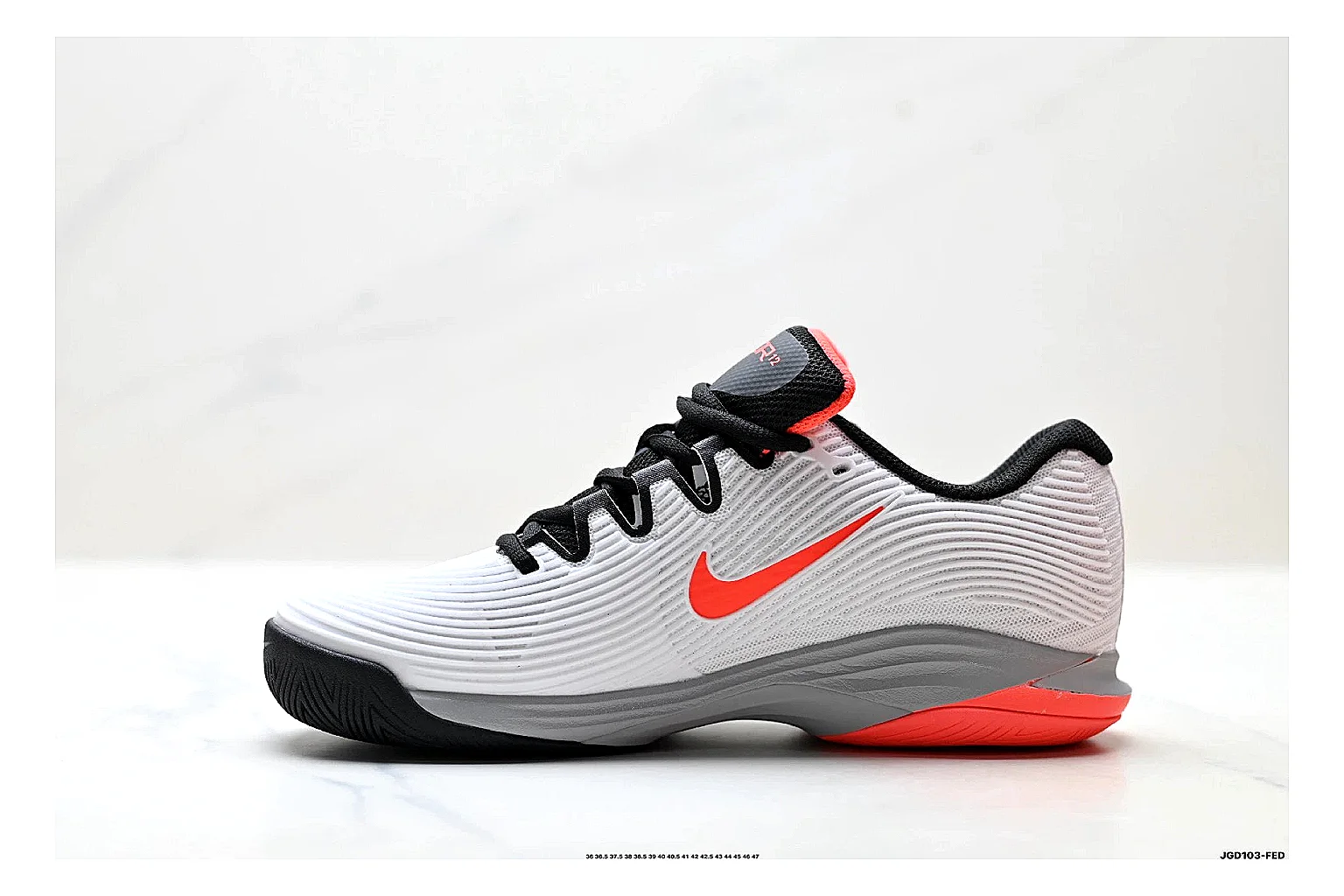 Nike Kd Trey White Red comparison photo showing white textile basketball upper, red accents, low modern court shape, and supportive sole thumbnail 2