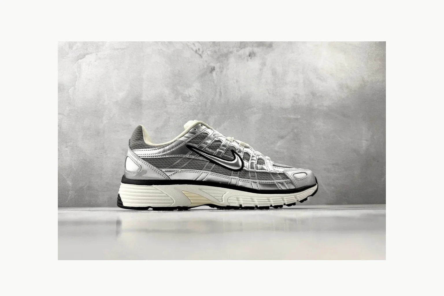 Nike P-6000 Silver Grey Sneaker comparison signal photo with grey silver p-6000 runner with mixed upper and runner shape thumbnail 6