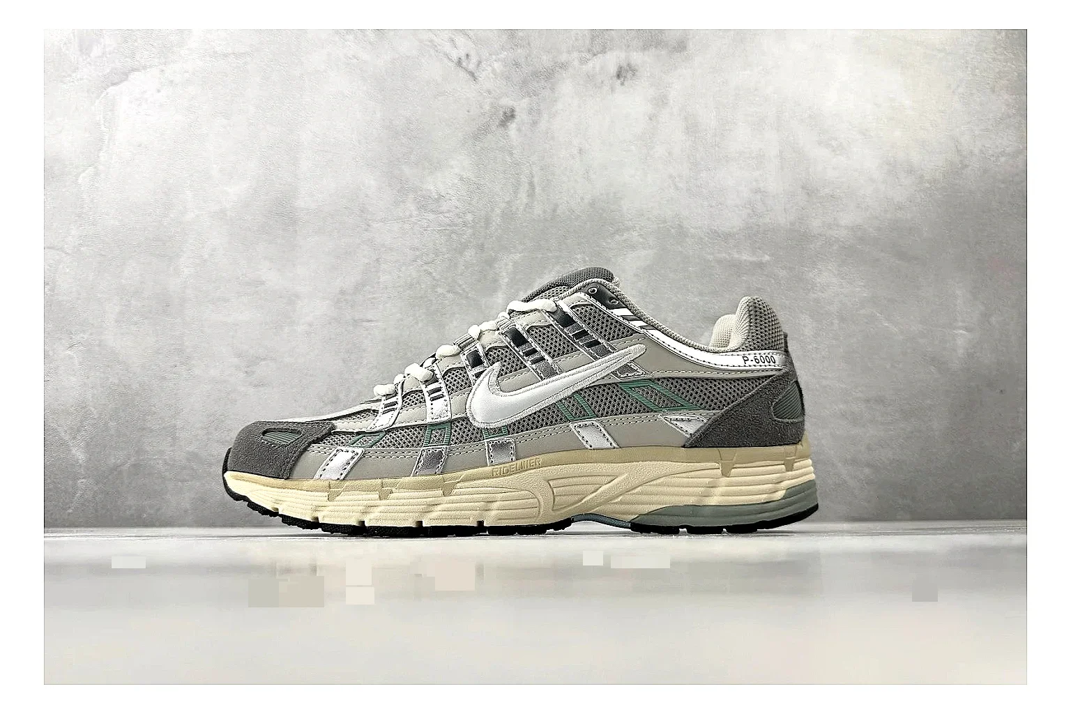 Nike P-6000 White Silver Sneaker comparison signal photo with white silver p-6000 runner with mixed upper and runner shape