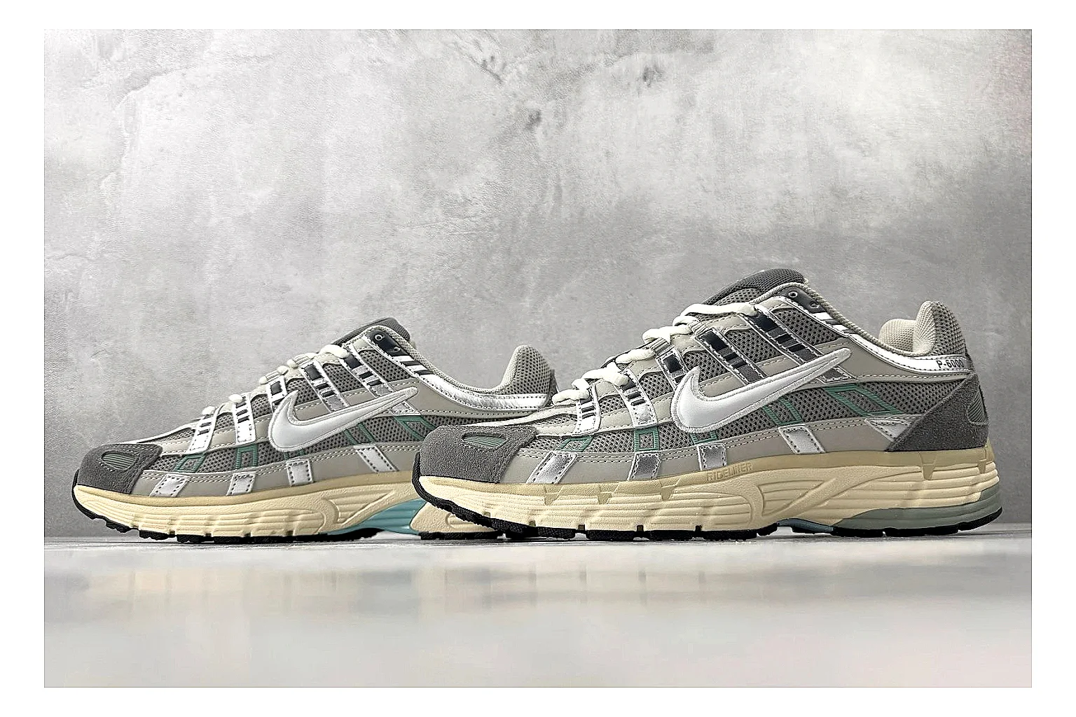 Nike P-6000 White Silver Sneaker comparison signal photo with white silver p-6000 runner with mixed upper and runner shape thumbnail 4