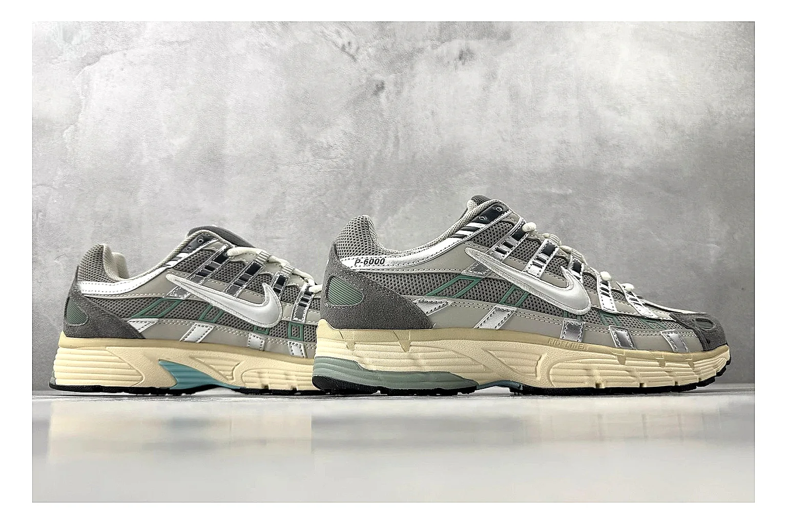 Nike P-6000 White Silver Sneaker comparison signal photo with white silver p-6000 runner with mixed upper and runner shape thumbnail 5