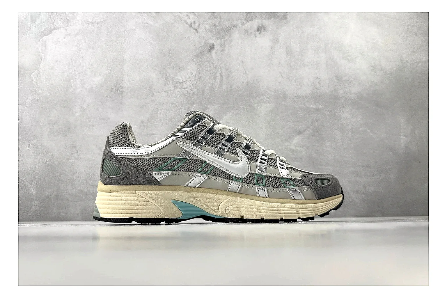 Nike P-6000 White Silver Sneaker comparison signal photo with white silver p-6000 runner with mixed upper and runner shape thumbnail 6