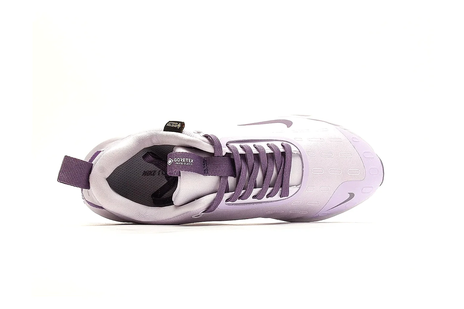 Nike ReactX GORE-TEX Lilac Sneakers comparison photo showing lilac textile upper, small Swoosh, heel pull tabs, cushioned ReactX-style sole, and weather-ready low profile thumbnail 2