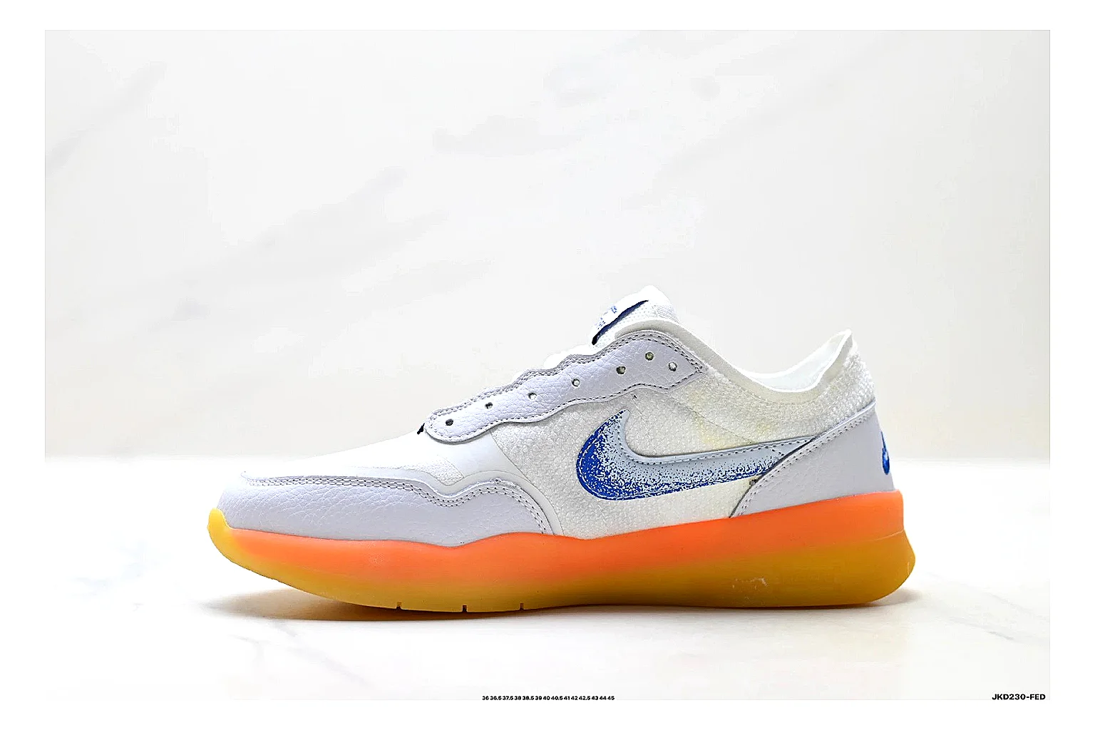 Nike SB PS8 White Blue Sneakers comparison signal photo with white blue skate sneakers with leather texture, side-profile shape, upper panel lines, and outsole detail thumbnail 6