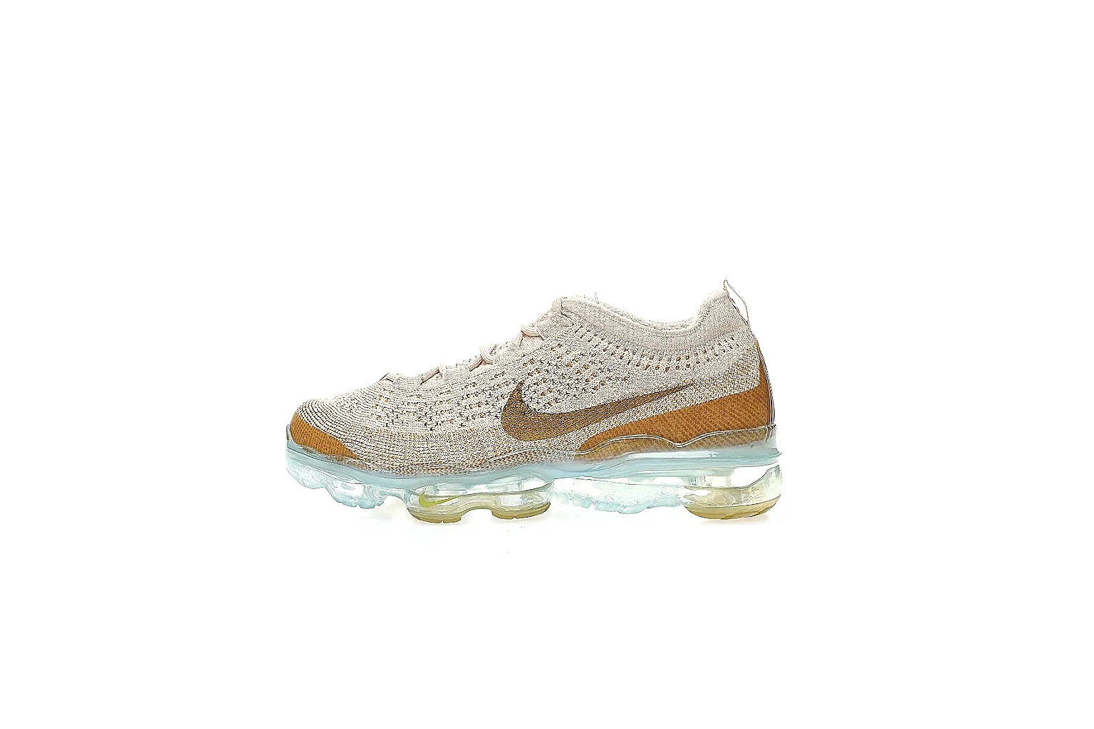 Nike VaporMax-style cream tan knit runner with visible Swoosh and air sole thumbnail 2