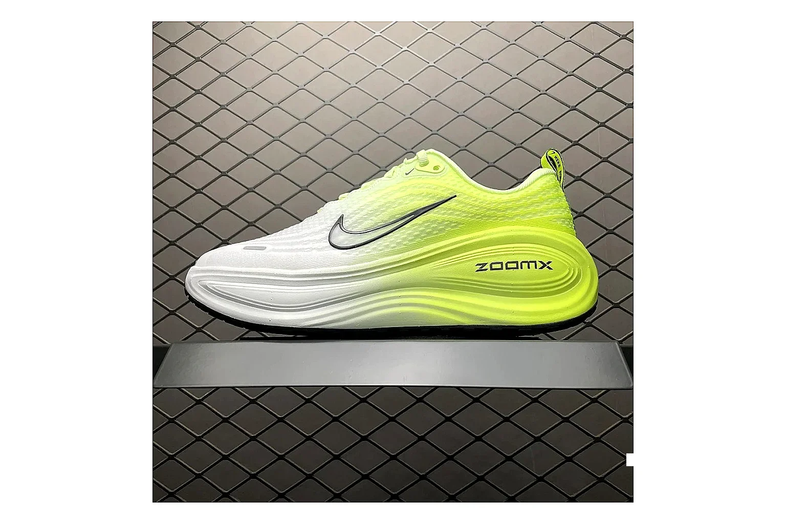 Nike Vomero Plus Volt White comparison signal photo with white volt vomero plus runner with mixed upper and runner shape