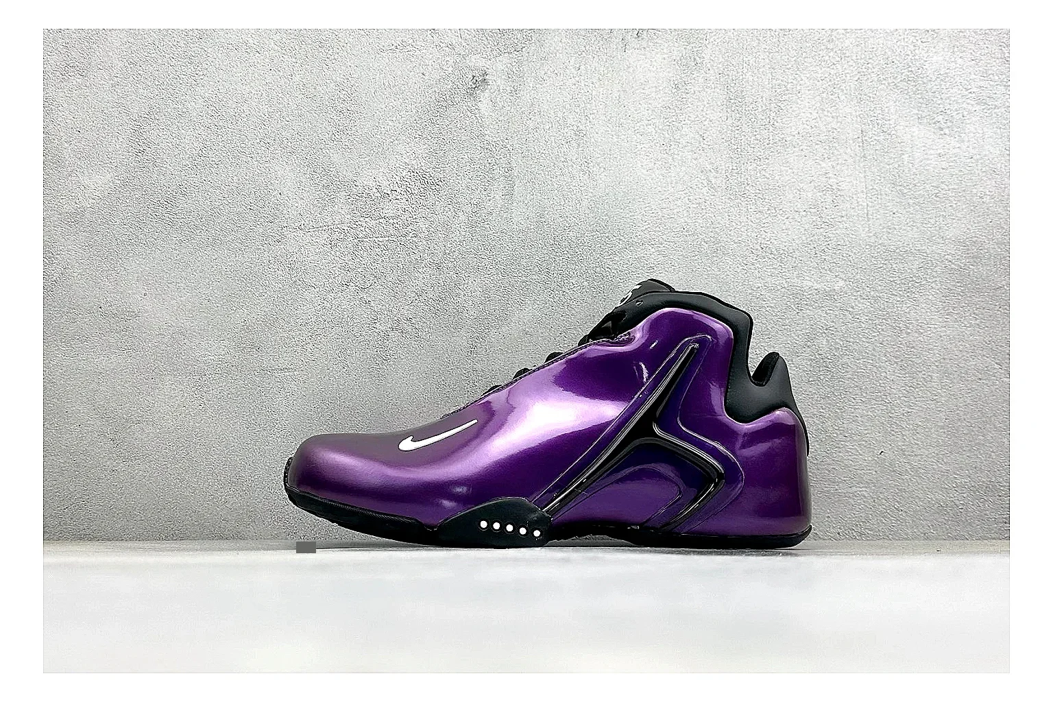 Nike Zoom Hyperflight Purple comparison photo showing glossy purple upper, high-shine basketball shell, sculpted midsole, and sleek court profile