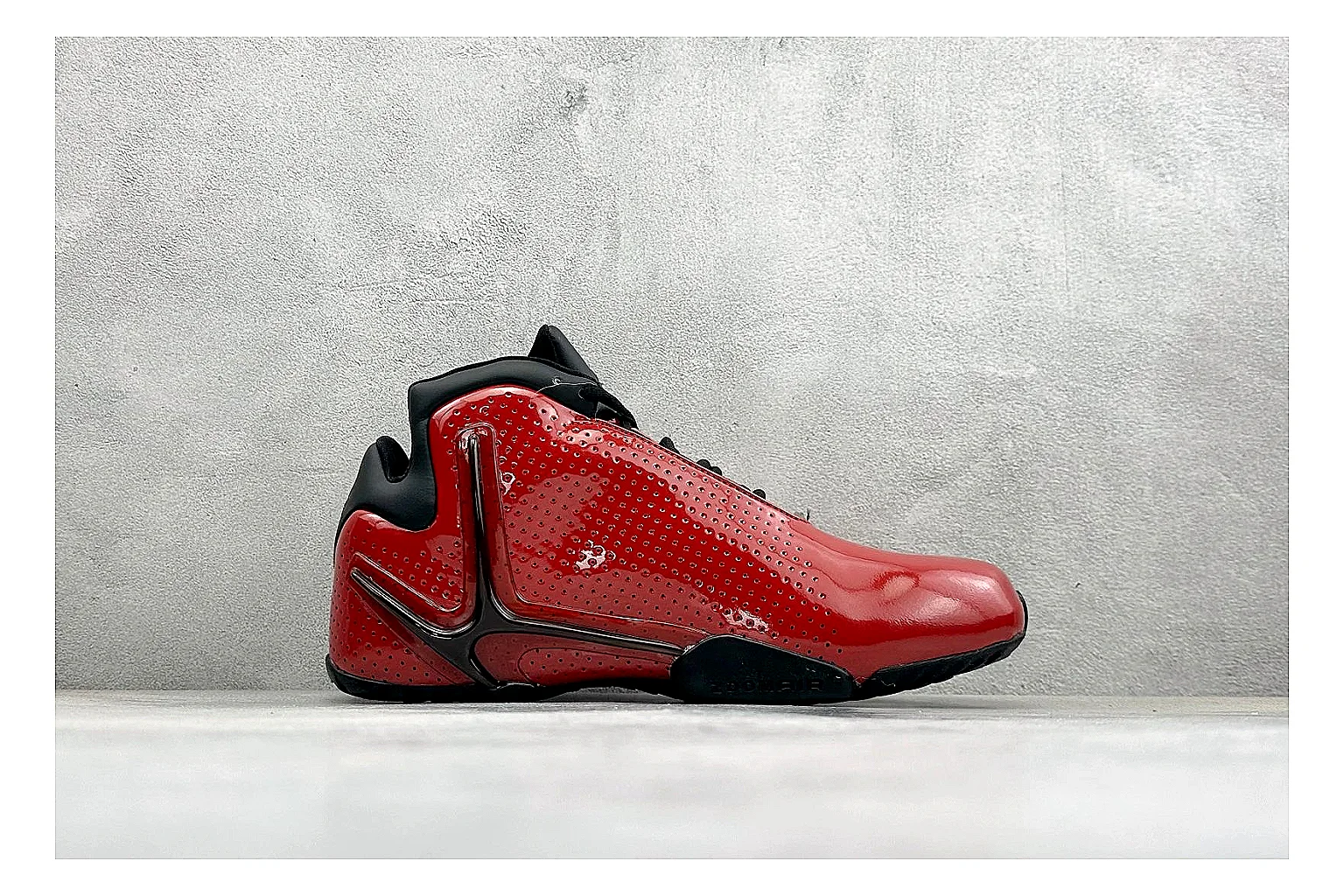Nike Zoom Hyperflight Red comparison photo showing red glossy basketball upper, streamlined shell, black detail lines, and sculpted court sole thumbnail 6