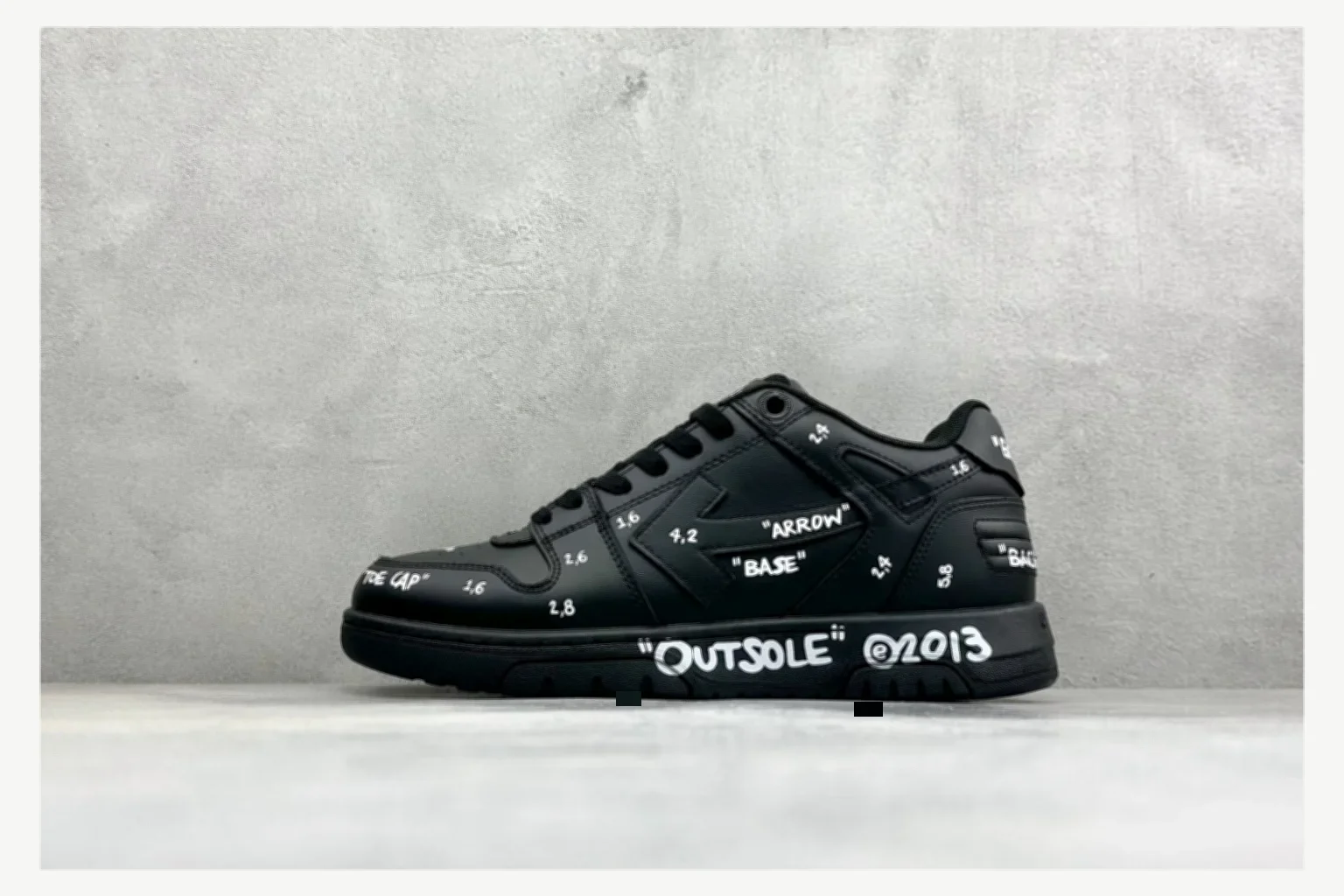 Off-White Black Text Low Top comparison proof image SKU 1182167422