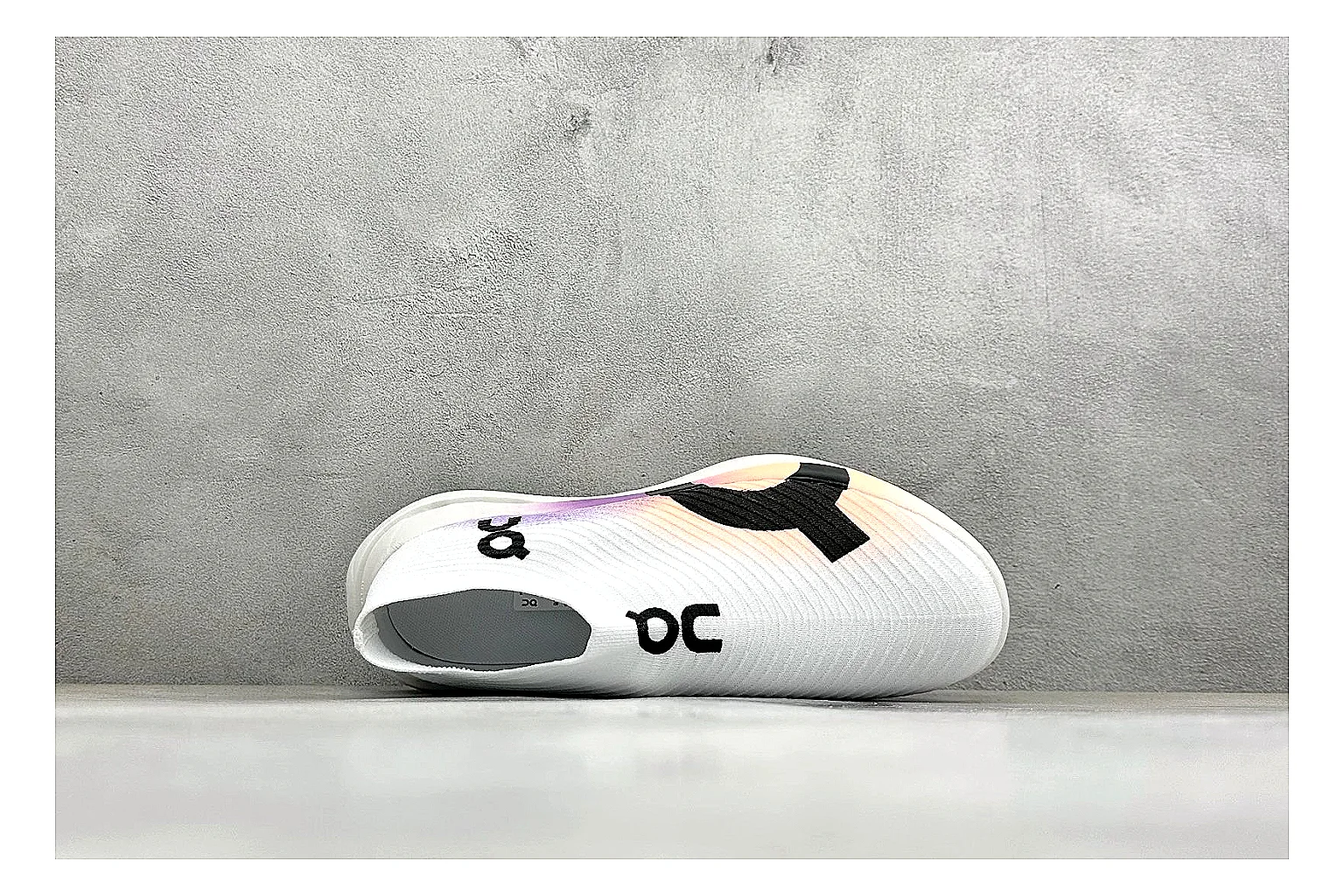 On Cloudboom White Peach comparison photo showing white performance mesh, peach gradient accents, slim racing profile, and segmented CloudTec sole thumbnail 2