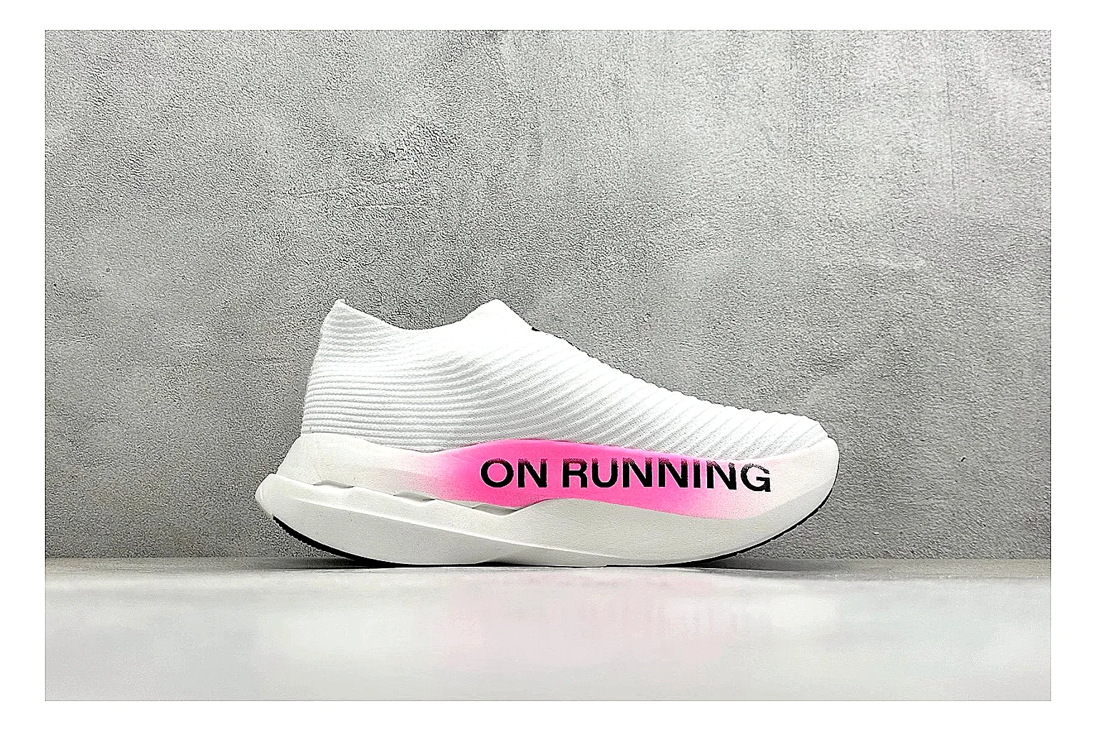 On Cloudboom White Pink comparison photo showing white running mesh, pink gradient accents, low racing shape, and segmented CloudTec sole thumbnail 6