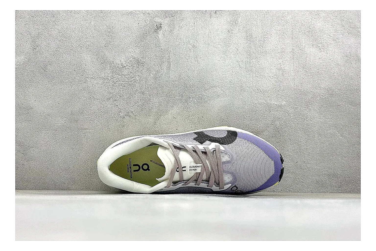 On Cloudmonster Lavender Lime comparison photo showing lavender runner upper, lime accent hits, oversized CloudTec pod sole, and soft technical color mix thumbnail 2