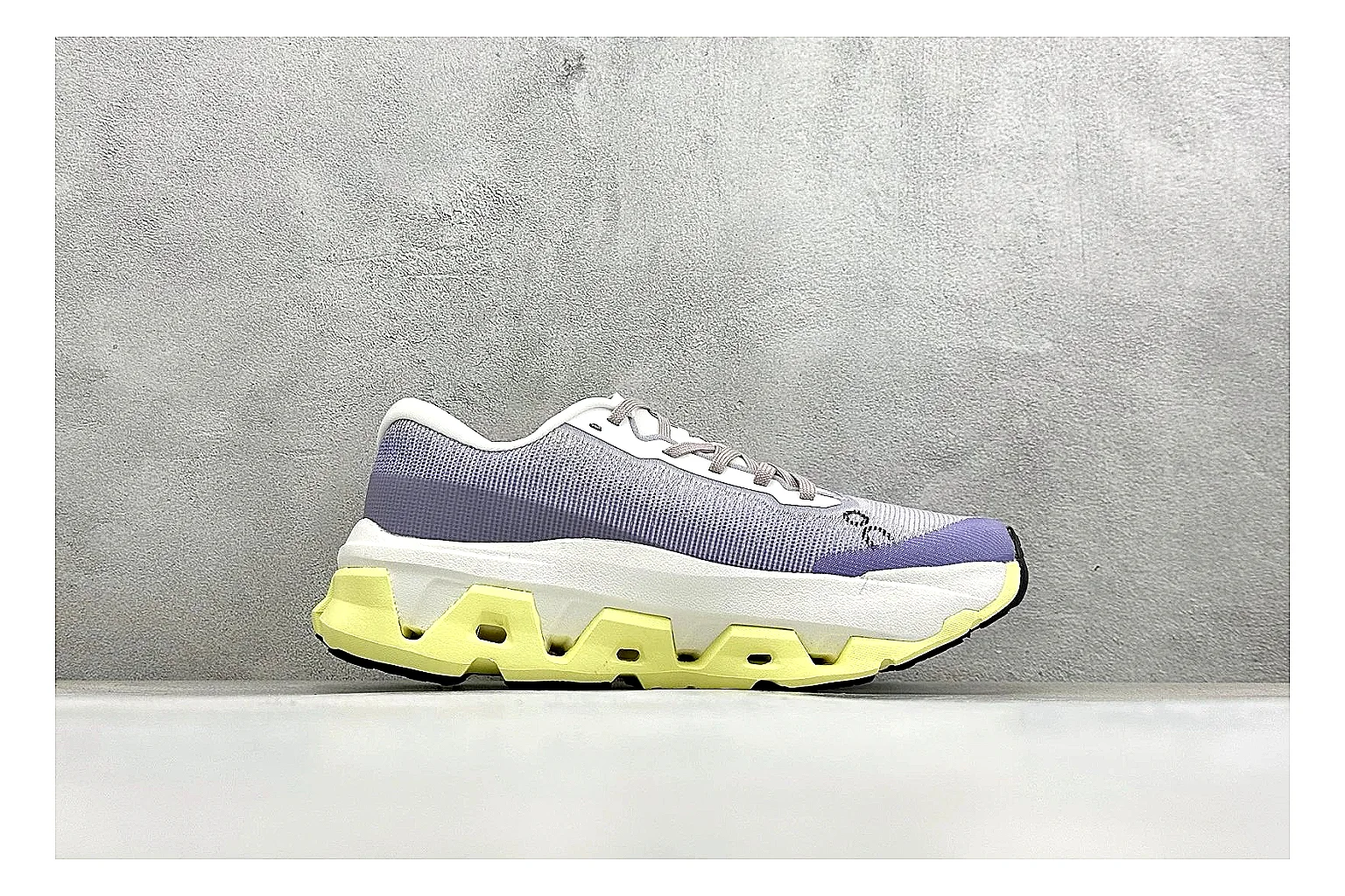 On Cloudmonster Lavender Lime comparison photo showing lavender runner upper, lime accent hits, oversized CloudTec pod sole, and soft technical color mix thumbnail 6