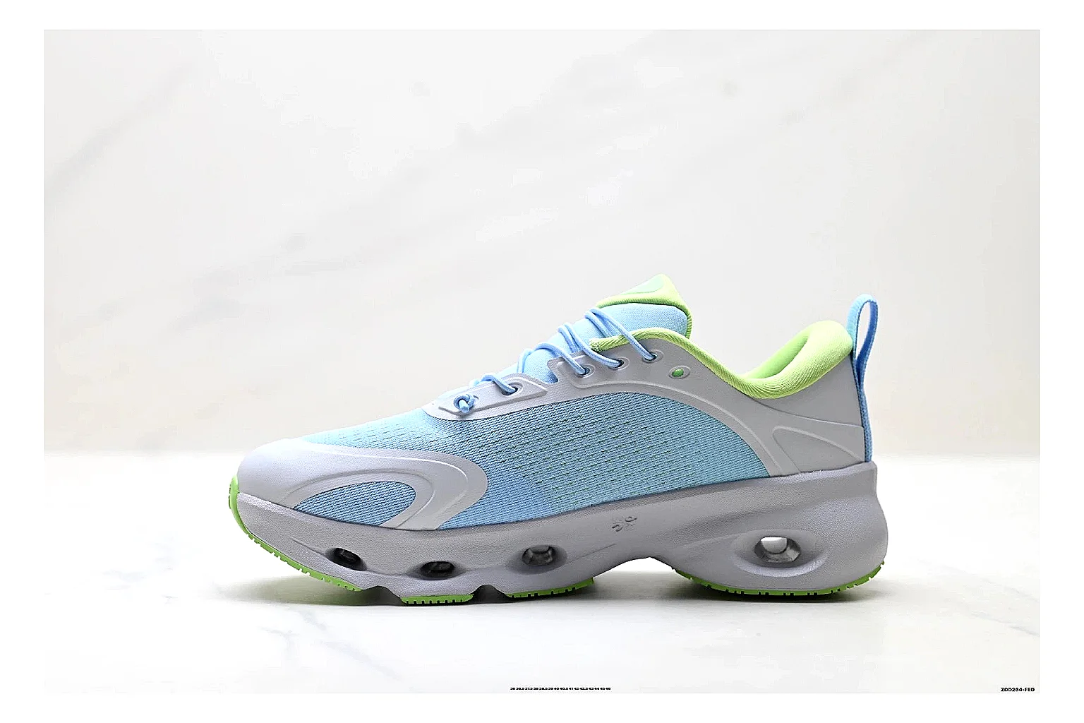 On Cloudsurfer Sky Blue Green Sneakers comparison signal photo with sky blue green running sneakers with mesh texture, side-profile shape, upper panel lines, and outsole detail thumbnail 6