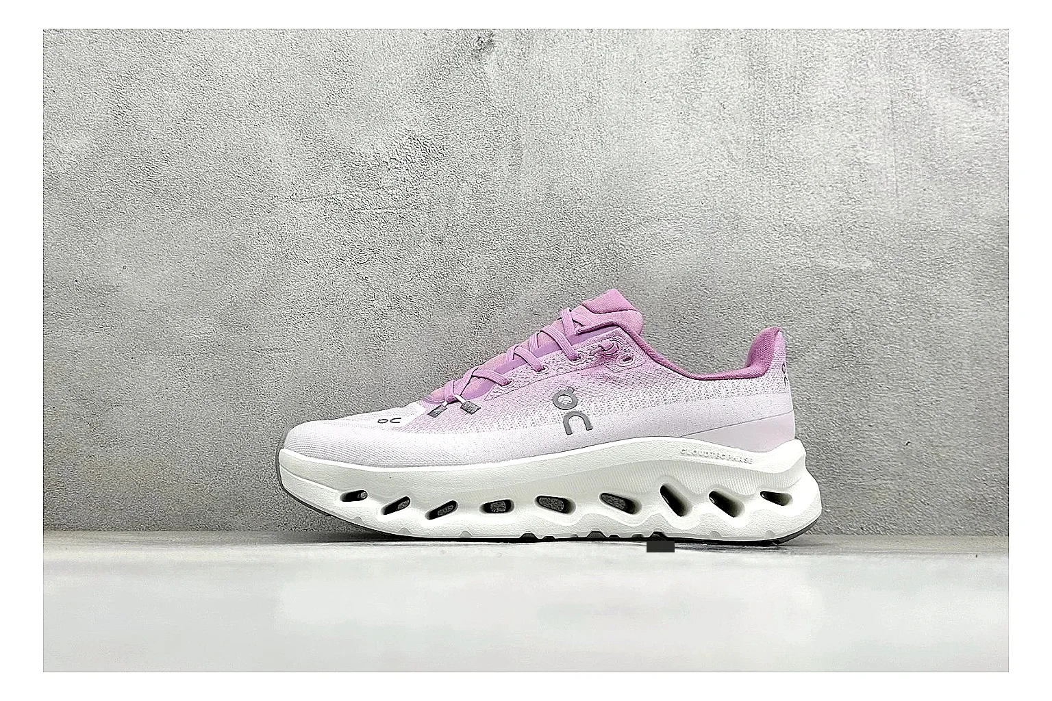 On Cloudtilt Pink comparison photo showing pink knit-style upper, smooth CloudTec sole, tonal laces, and rounded lifestyle runner shape
