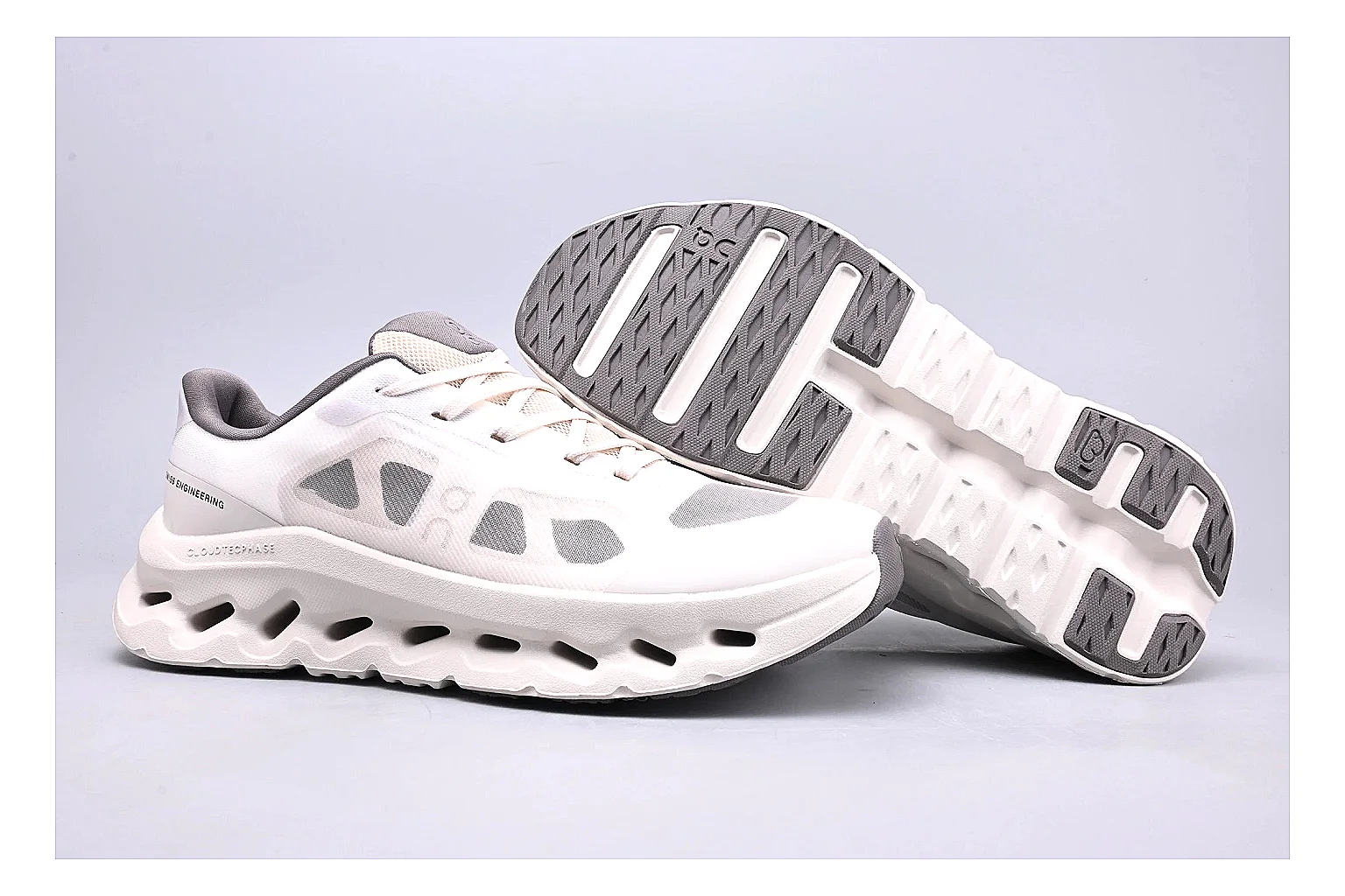 On Cloudtilt White Grey Sneaker comparison signal photo with white grey cloudtilt lifestyle trainer with mixed upper and trainer shape thumbnail 5