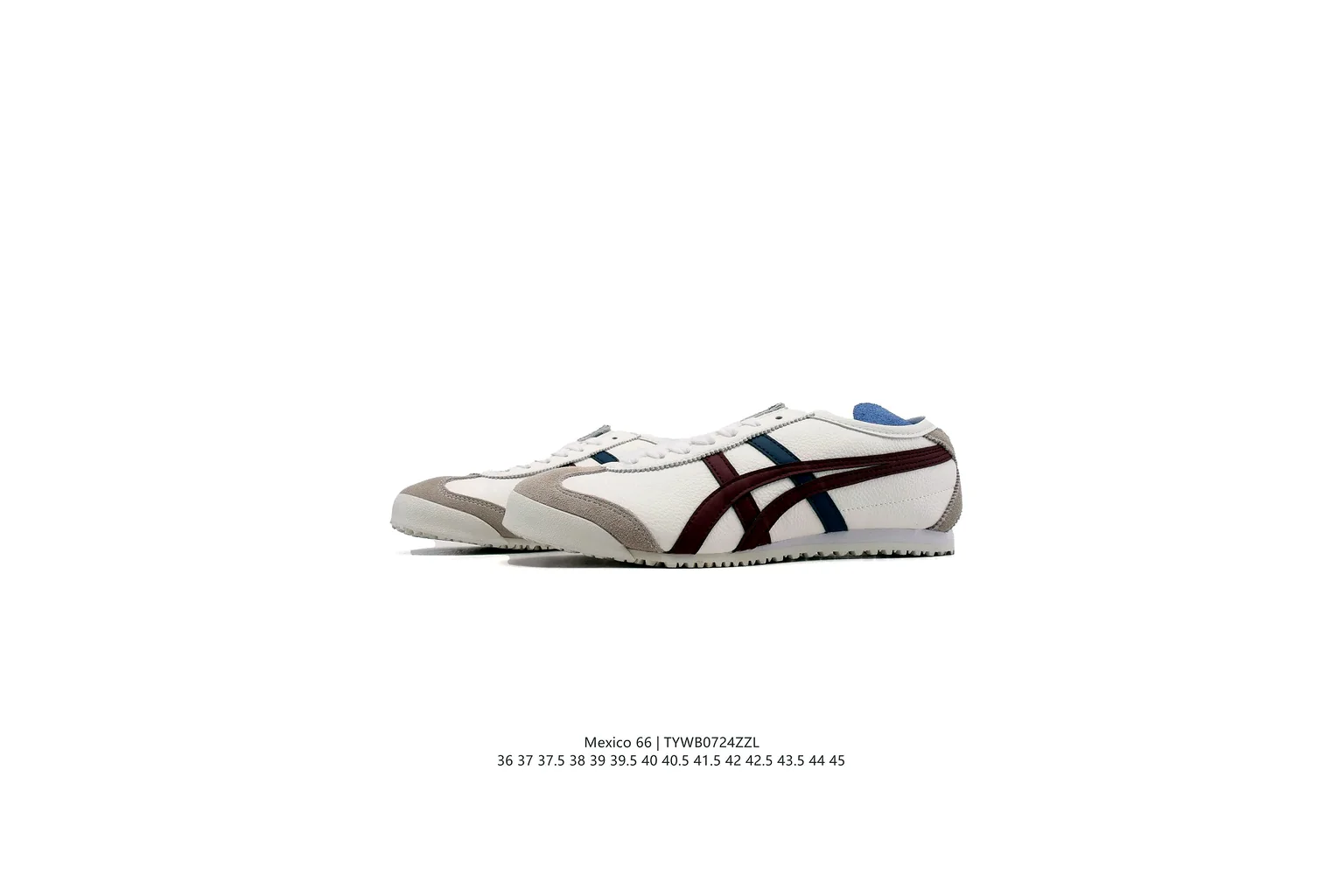 Onitsuka Tiger Mexico 66 White Navy Burgundy slim retro low top six photo view thumbnail 6