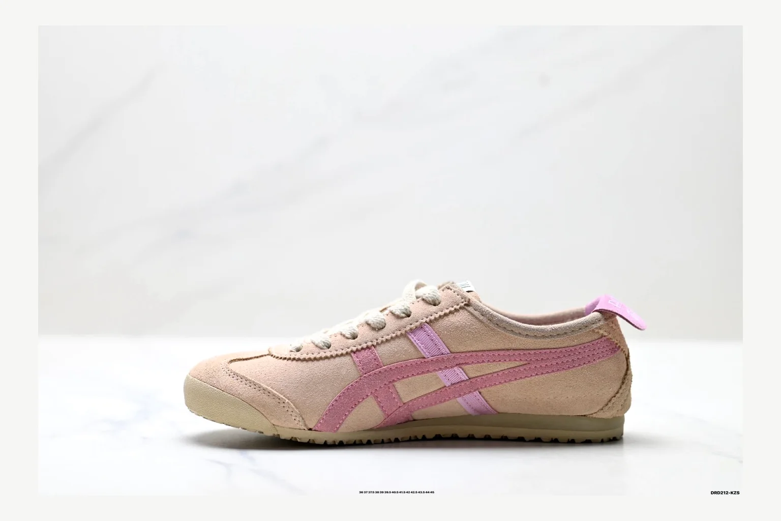 Onitsuka Tiger Beige Pink Sneaker comparison signal photo with pink beige retro stripe low-top with mixed-material upper and low-profile shape thumbnail 2