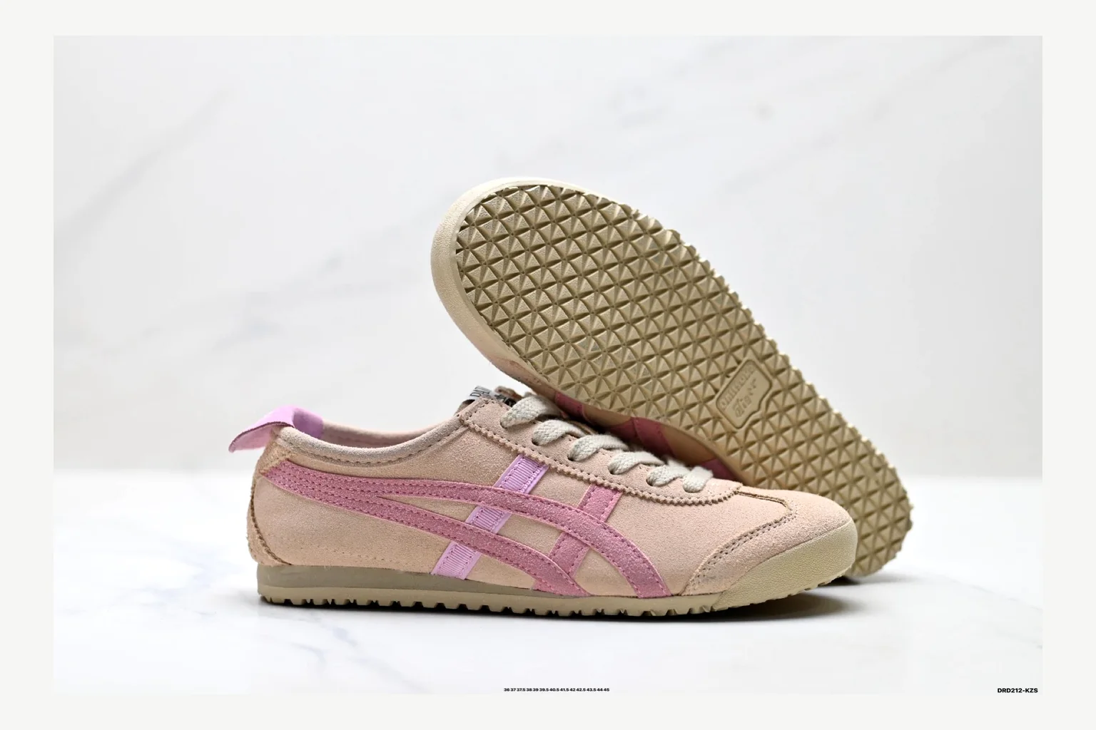 Onitsuka Tiger Beige Pink Sneaker comparison signal photo with pink beige retro stripe low-top with mixed-material upper and low-profile shape thumbnail 4