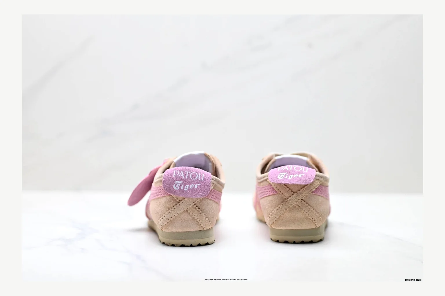 Onitsuka Tiger Beige Pink Sneaker comparison signal photo with pink beige retro stripe low-top with mixed-material upper and low-profile shape thumbnail 5