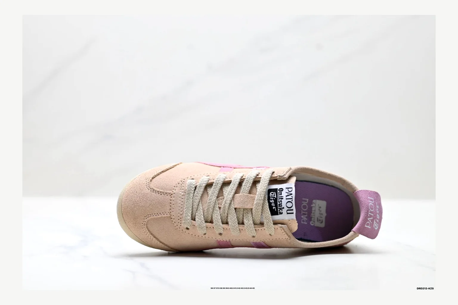 Onitsuka Tiger Beige Pink Sneaker comparison signal photo with pink beige retro stripe low-top with mixed-material upper and low-profile shape thumbnail 6