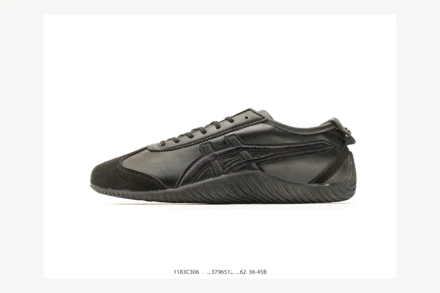 Onitsuka Tiger Black Low Sneaker comparison signal photo with black retro stripe low-top with mixed-material upper and low-profile shape