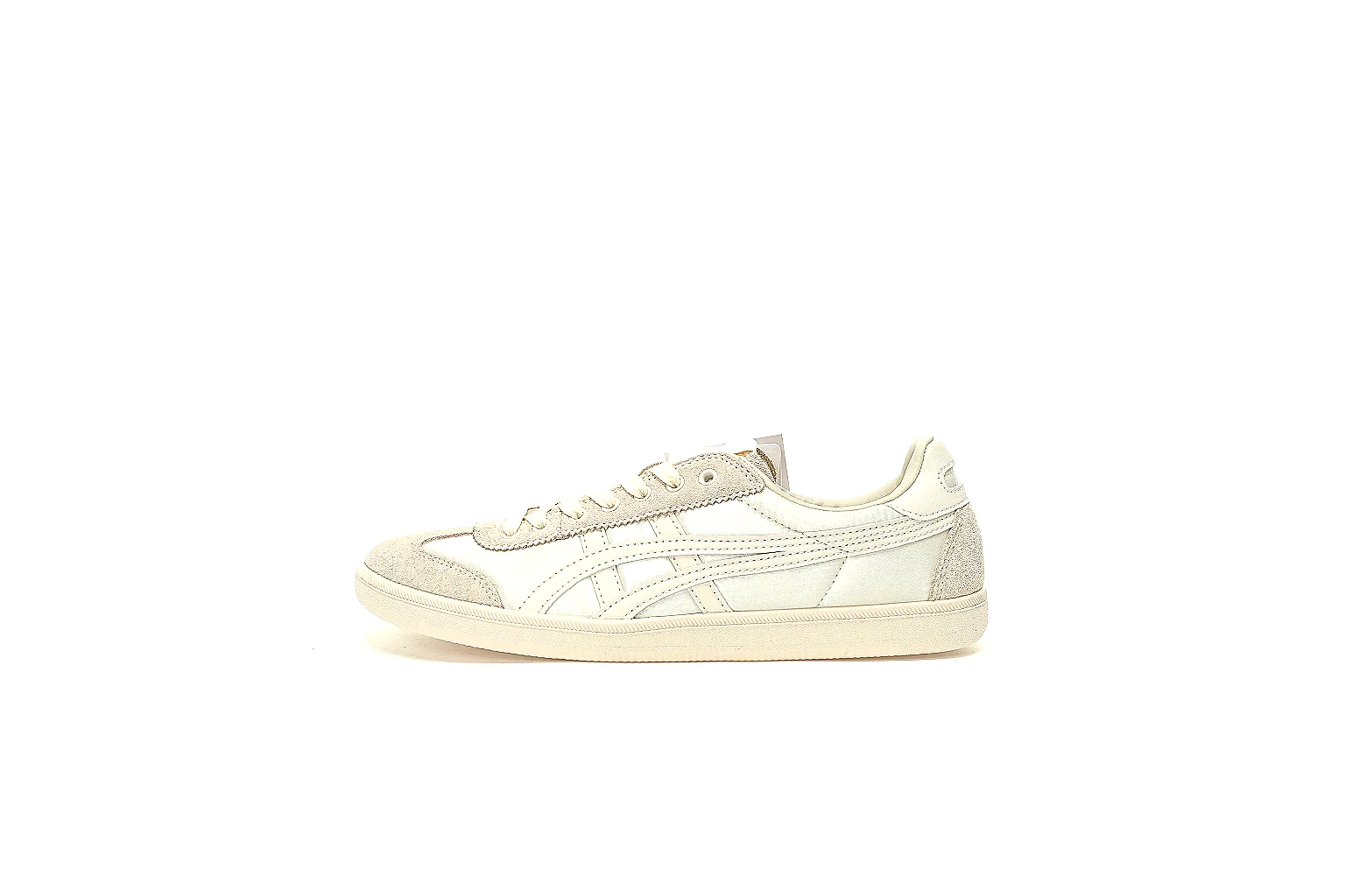 Cream Onitsuka Tiger low top with side stripes and beige suede panel QC angle thumbnail 2
