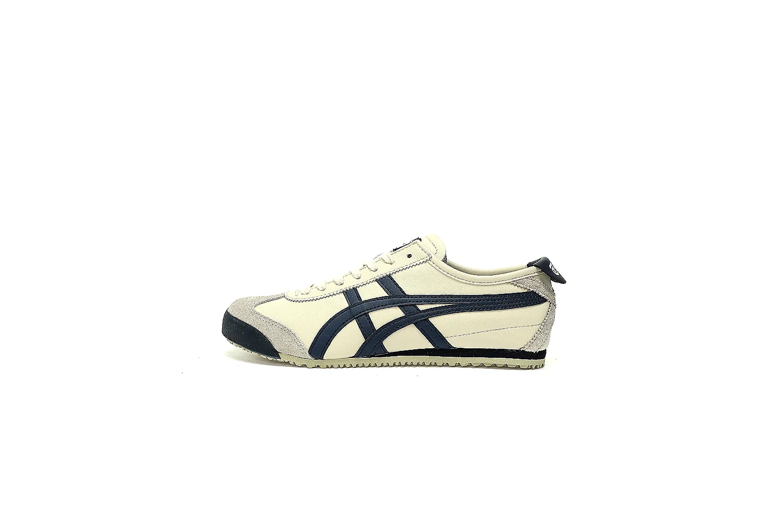 Onitsuka Tiger cream navy trainer with side stripe and outsole QC views thumbnail 2