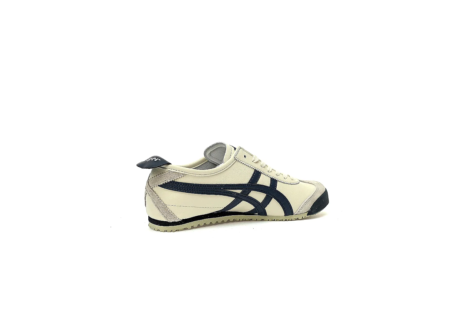 Onitsuka Tiger cream navy trainer with side stripe and outsole QC views