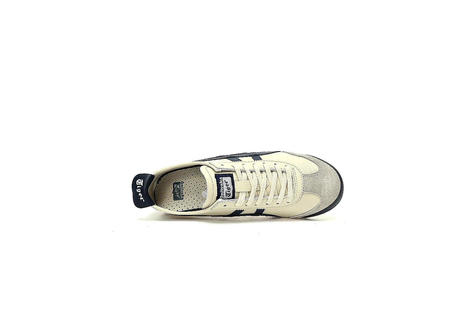 Onitsuka Tiger cream navy trainer with side stripe and outsole QC views thumbnail 3
