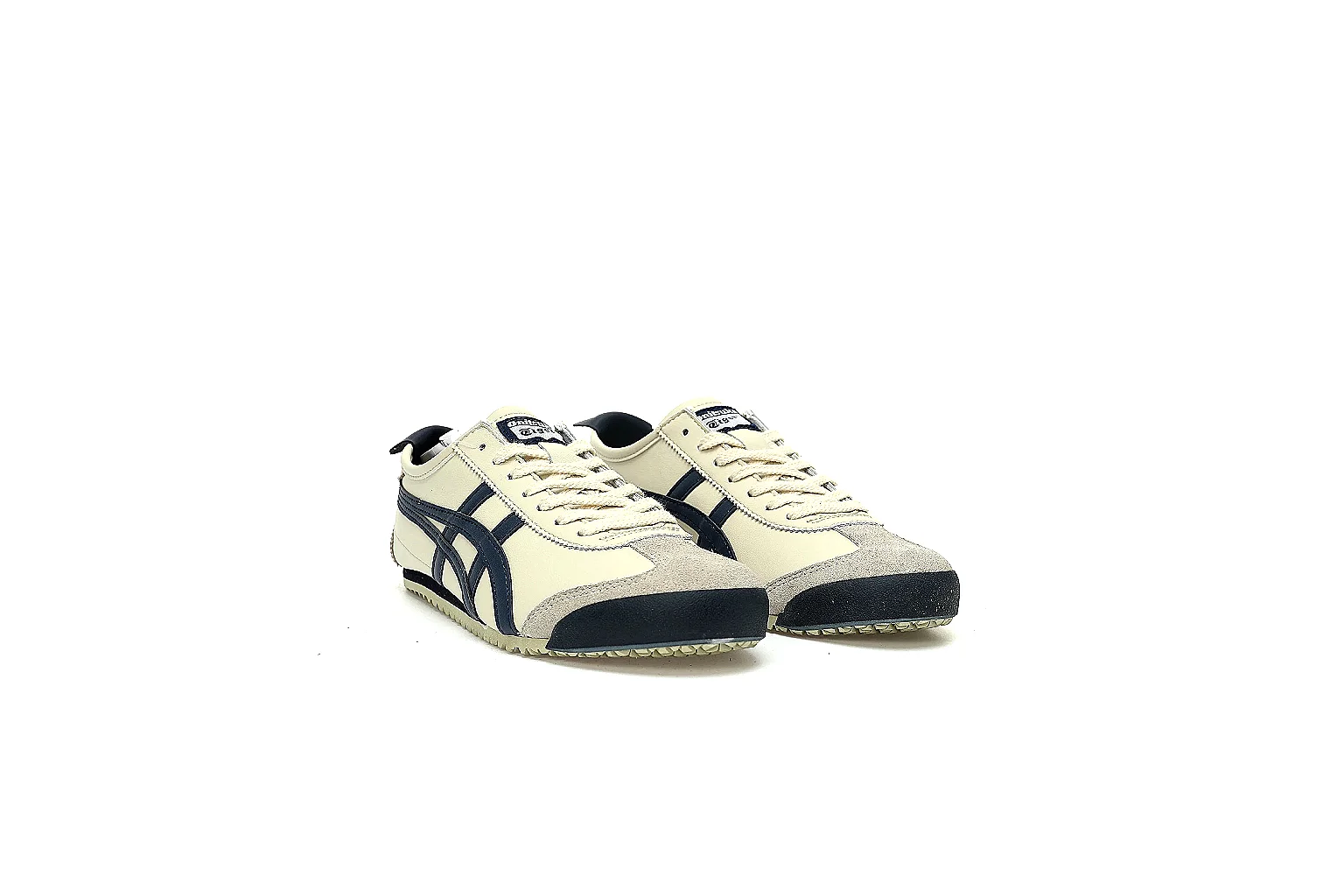 Onitsuka Tiger cream navy trainer with side stripe and outsole QC views thumbnail 5