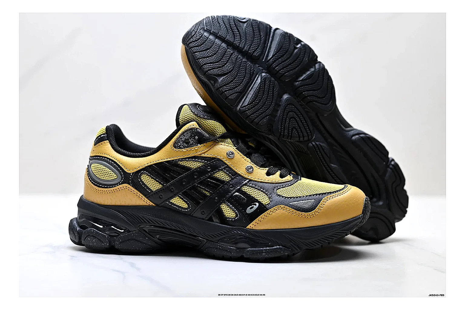 Onitsuka Tiger GEL-C 2.0 Yellow Black Sneakers comparison signal photo with yellow black mesh runner sneakers with mesh-leather texture, side-profile shape, upper panel lines, and outsole detail thumbnail 5