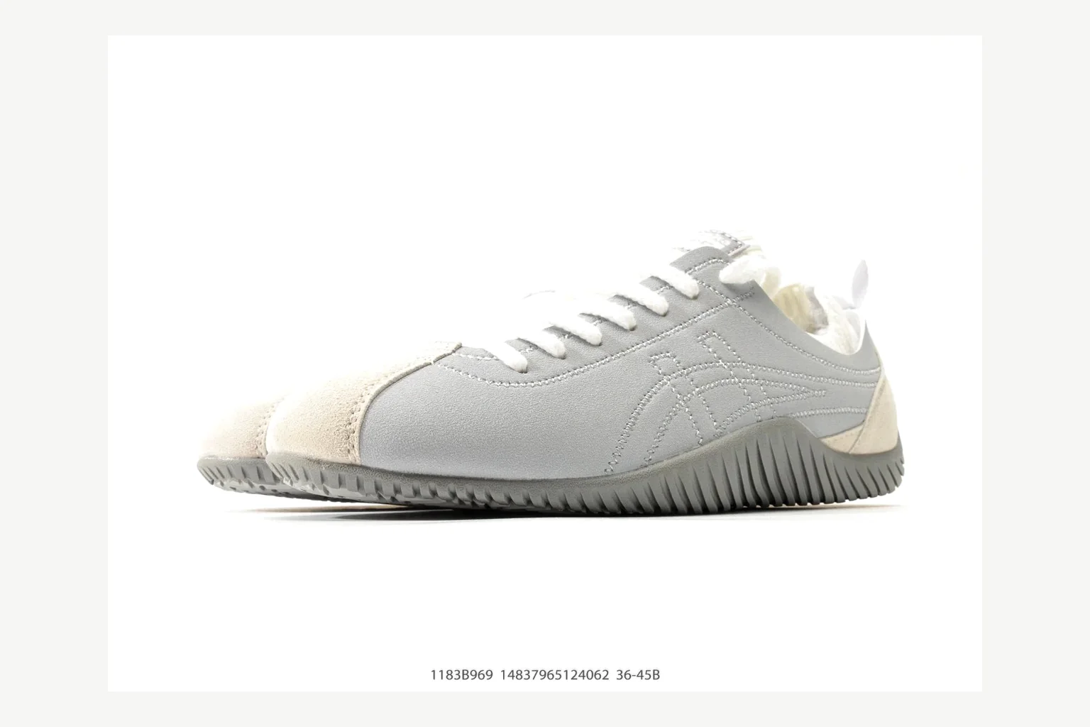 Onitsuka Tiger Grey White Sneaker comparison signal photo with white grey retro stripe low-top with mixed-material upper and low-profile shape thumbnail 4