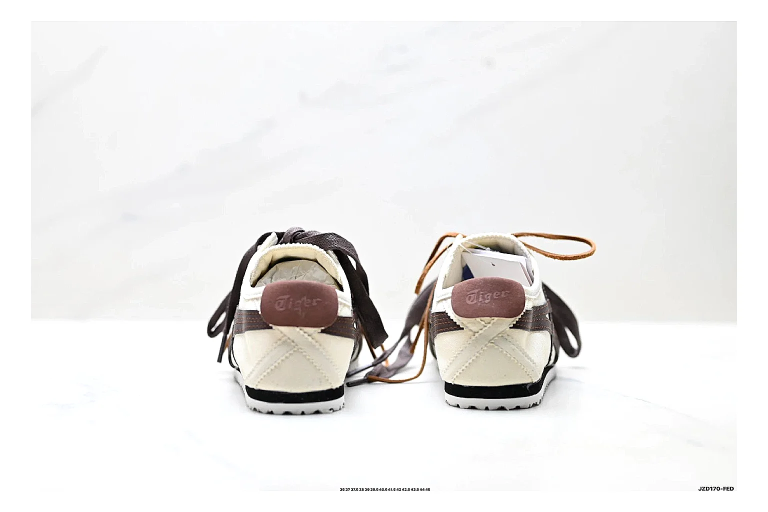Onitsuka Tiger Mexico 66 Brown Cream Sneakers comparison signal photo with brown cream low-top sneakers with leather texture, side-profile shape, upper panel lines, and outsole detail thumbnail 3