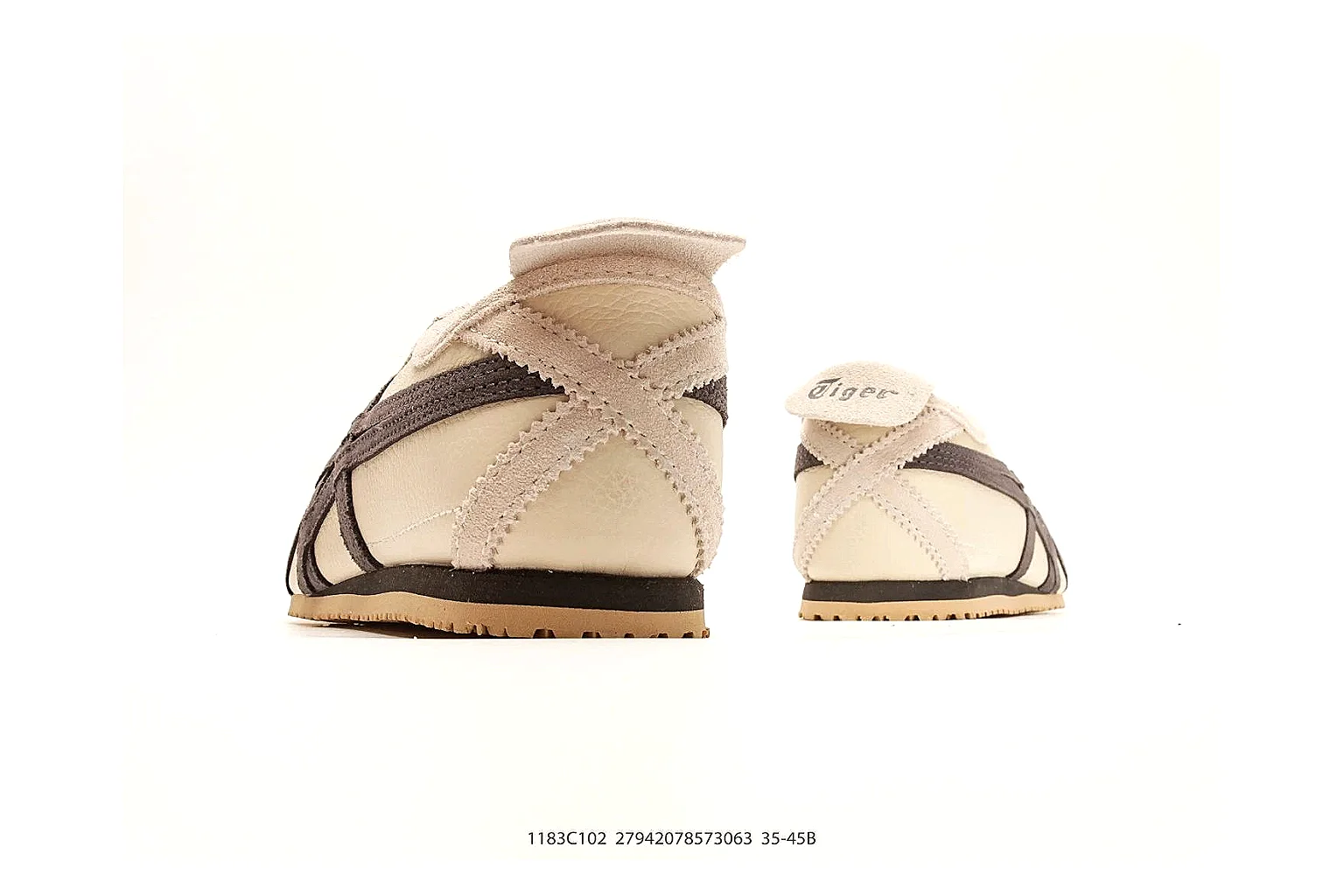 Onitsuka Tiger Mexico 66 Cream Brown Sneakers comparison signal photo with cream brown low-top sneakers with leather texture, side-profile shape, upper panel lines, and outsole detail thumbnail 3