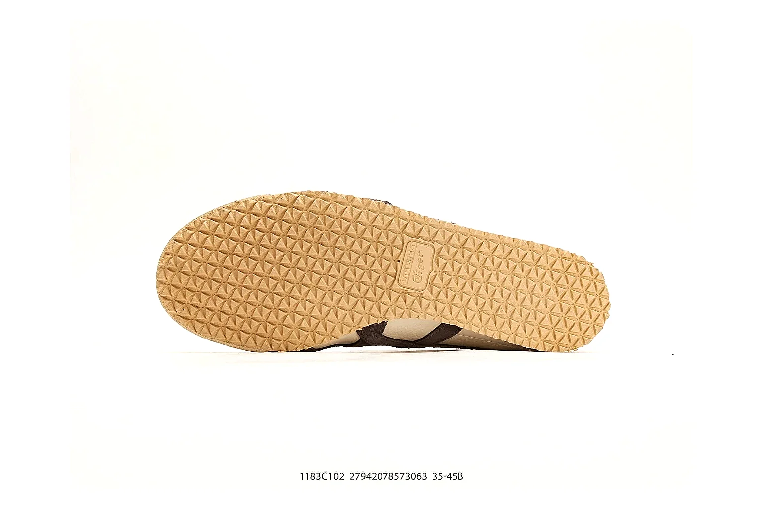 Onitsuka Tiger Mexico 66 Cream Brown Sneakers comparison signal photo with cream brown low-top sneakers with leather texture, side-profile shape, upper panel lines, and outsole detail thumbnail 4