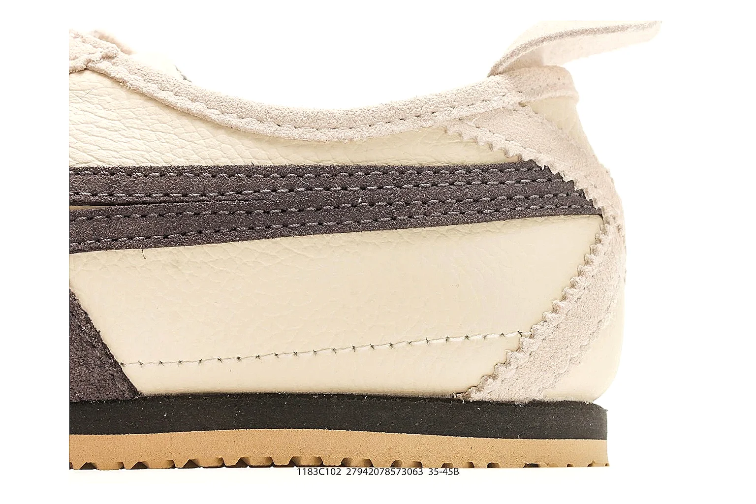 Onitsuka Tiger Mexico 66 Cream Brown Sneakers comparison signal photo with cream brown low-top sneakers with leather texture, side-profile shape, upper panel lines, and outsole detail thumbnail 5