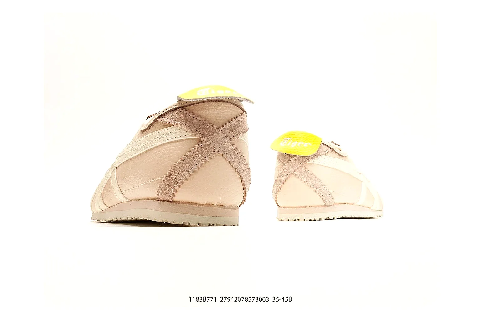 Onitsuka Tiger Mexico 66 Cream Yellow Sneakers comparison signal photo with cream yellow low-top sneakers with leather texture, side-profile shape, upper panel lines, and outsole detail thumbnail 3